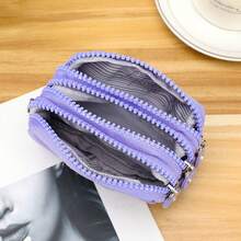 1pc Mini Simple Nylon Coin Purse - Mini Key Bag With 3 Zippers, Easy-To-Clean Small Wallet For Women - View 6