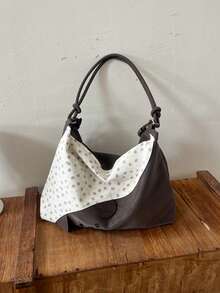 Soft Polka Dot Patchwork Hobo Shoulder Bag, Large Capacity Relaxed Style Girl Commuter Underarm Bag - Multicolor - View 2