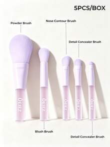 OEIEZ 5pcs Portable Makeup Brush Set, Multi-Functional Makeup Brushes With Exquisite Storage Box, Soft Bristles Suitable For Foundation, Blush, Nose Contour, Eyeshadow, Concealer, Perfect For Travel - Multicolor - View 2