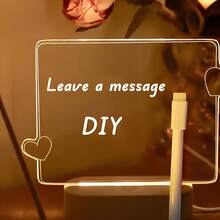 Acrylic LED Night Light With Detachable Message Board - Creative Desktop Decor, Perfect Gift For Home Or Office, Decorative Lighting, Solid Color Lighting, USB Powered, Bedroom Table Lamp - Warm white light - View 8