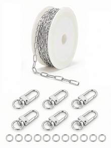 Gold Rolled Chain Accessories Set With 360° Rotating Lobster Clasp And Open Jump Rings, Suitable For DIY Keychains, Bag Charms, Backpack Decorations And Handmade Jewelry Making, Finished Product And Decorative Pendants Not Included - 1 Roll Of Chain + Door Hook + Jump Ring - View 7