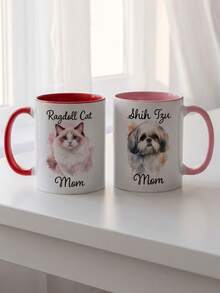 Personalized Pet Photo Mug, Custom Name Ceramic Coffee Cup, 11oz Pink Handle Mug, Custom Pet Portrait Cup For Dog Mom Cat Mom, Personalized Gift For Pet Lovers, Birthday Gift, Mother's Day Gift, Christmas Gift - Normal - View 7