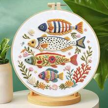 2 Styles Fun Pattern Embroidery Kit, American Vintage Fish / Bohemian Tropical Plant DIY Handmade Embroidery, Fresh Healing Home Decor Ornament - Multicolor - View 5