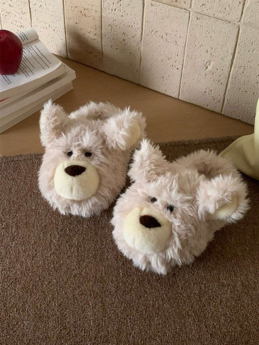 XIXITIAO Cute Puppy Comfort Soft Sole Slippers, Warm Closed Toe Indoor Home Slippers - Khaki - View 1