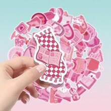 52pcs Pink Book Lover Theme Pattern Stickers Suitable For Decorating Laptop Stickers, Laptop Decals, Electronic Product Shell Decals, Phone Case Graffiti Stickers, Can Be Used For Party Gifts, Holiday Gifts, Easy To Share With Friends - 52pcs - View 6