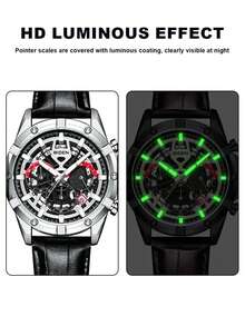Biden Casual Men's Sports Watch, Leather Watch, Men's Watch, Fashion Timing Watch, Waterproof - Silver - View 5