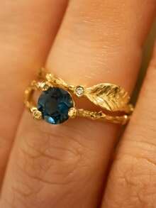 1pc 18K Gold Plated French Vintage Leaf Zirconia Ring, French Style Women's Ring, Suitable For Daily Wear, Party, Holiday Gift - Yellow Gold - View 2