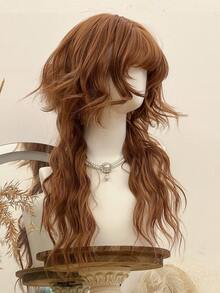 alicegarden 26-Inch Long Synthetic Wig Featuring A Natural Curly Hair Look A A Stunning Rust Brown. Designed With Bangs , This False Hairpiece Is Perfect For Ms Daily Party Cosplay Use, Offering A Natural And Natural Durable Wig Gift For Ladies. (No Accessories) - Rust Brown - View 5