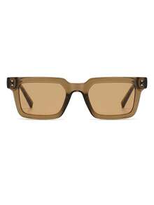 1 Pair Men's Gray-Tea Square Minimalist Solid Color Casual Street Style Vacation Fashion Glasses - Grey Tea Frame - View 3