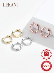 LEKANI 1 Pair S925 Sterling Silver C-Shaped Minimalist Polished Hoop Earrings, Classic Versatile Commuter Earrings For Women, Exquisite Gift For Girlfriend - Gold - View 3