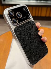 Luxury Lychee Pattern Faux Leather Large Window Phone Case Compatible WIth IPhone 18 Pro Max 18 Pro 17Pro Max 17Pro 17 16Pro Max 16Pro 15Pro Max 15Pro 13Pro Max 14 Pro 16 15 14 13 Lens Protection Shockproof Back Cove - Black - View 4