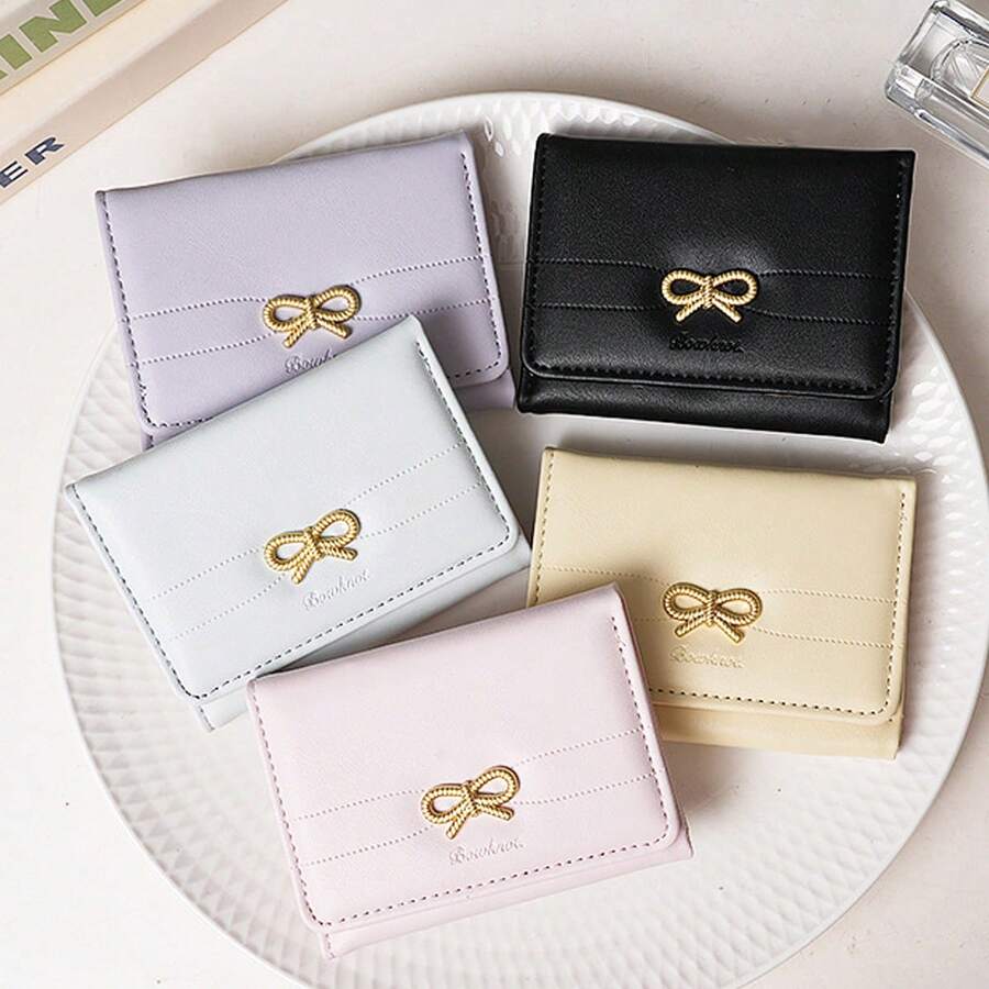Butterfly Short Fresh Style Wallet, Solid Color Wallet, Women's Short Minimalist Wallet, Multi-Slot Large Capacity Card Holder Coin Purse Multifunctional - Multicolor - View 1