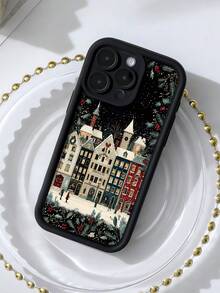 1 buah Casing Ponsel Modis, Personalisasi, Motif Arsitektur Natal, Pemandangan Salju, Estetika, Hitam, Berlubang, Tebal, Tahan Guncangan, Anti Jatuh, Anti Sidik Jari, Perlindungan Penuh, Kompatibel dengan iPhone 16 Pro Max/16/16 Pro/16 Plus/15/15 Pro Max/15 Pro/11/12/13/14 Pro Max/11 Pro/11 Pro Max/12 Pro/12 Pro Max/13 Pro/13 Pro Max/14 Pro/14 Pro Max, Casing Lembut Premium Kreatif - MultiWarna - View 4