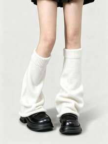1 Pair Solid Color Knee-High Socks, Women's Knitted Warm Socks, Y2K Subculture Style, JK Socks, 6 Colors, Suitable For Autumn/Winter Matching - Multicolor - View 4