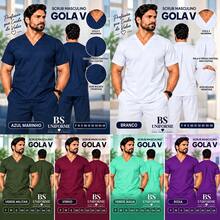 Blusa Scrub Masculina Gola V com Bolsos Uniforme Hospitalar Profissional P ao GG - Branco - Visão 2
