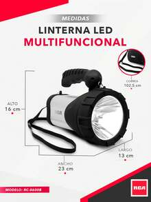 RCA Linterna LED Recargable de Alta Potencia, Lámpara de Mano Portátil para Camping y Senderismo, Reflectores de 550 lm y Luz Lateral de 300 lm, 4 Modos de Iluminación y Batería de 6,000 mAh RC-8600B - Blanco Frío - Ver 2