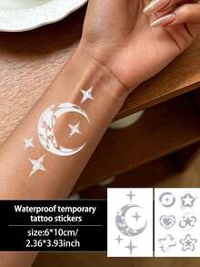 2pcs Y2K Style Temporary Tattoo Stickers Moon & Star Pattern Waterproof Sweat-Resistant Disposable Suitable For Women And Men Face, Arm, Waist, Chest, Leg, Abdomen, Neck, Hand, Finger, Back Dance Party Stage Performance Modernist Body Art - Multicolor - View 1