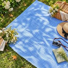 Blue & White Plaid Picnic Mat, Outdoor Cream Style Waterproof Camping Mat, Portable Foldable Grass Pad For Outings - Blue Plaid - View 1