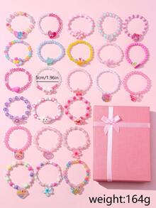 24‑Piece Kids Acrylic Colorful Beaded Bracelets Gift Box, Random Colors, Children Party Favors, Festival Wear, Birthday Gift For Kids - Multicolor - View 3