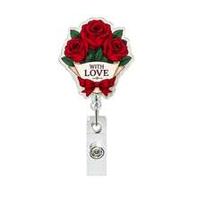 1pc Floral Retractable Badge Reel, Inspirational Flower Acrylic Rotating Badge Holder, Medical ID Clip, Souvenir - Multicolor - View 5