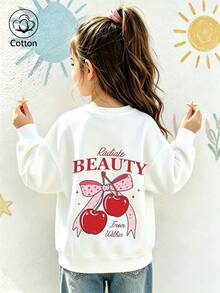 Girls' Cute Printed Drop-Shoulder Round-Neck Long-Sleeve Casual Sports Sweatshirt - White - View 9
