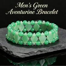 Men's Black Agate Bracelet, Handcrafted Natural Stone Beaded Bracelet For Men, Symbolize Protection Wealth, Masculine Jewelry Gift For Any Occasion. - Green Aventurine - View 3