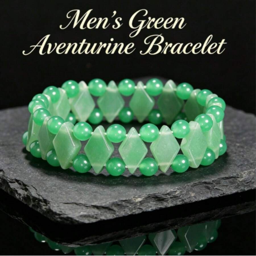 Men's Black Agate Bracelet, Handcrafted Natural Stone Beaded Bracelet For Men, Symbolize Protection Wealth, Masculine Jewelry Gift For Any Occasion. - Green Aventurine - View 1