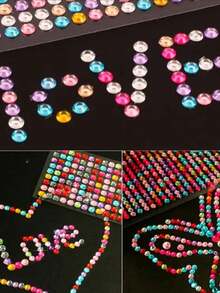1 Set, Stickers Aesthetic, Scrapbook Supplies, Solid Color Round Crystal Rhinestone Decor Stickers, Glossy Shiny Surface, Self Adhesive, For Surface Embellishment And Decoration - 3mm Round Rhinestone Stickers - View 4