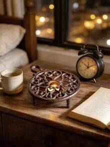 1pc Vintage Cast Iron Teapot Warmer, Hollow Scroll Pattern, Portable Metal Stove Rack, Suitable For Coffee Pots And Small Kitchen Utensils, Desktop Candle Heating Stand, Heat-Resistant Hot Plate Rack, Home Kitchen Decor, Suitable For Dining Table Countertop - View 4