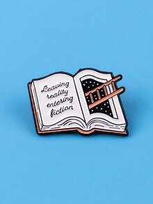 1pc Literary Book Lover Style Zinc Alloy Enamel Starry Sky Book Page Quote Brooch, Women's Daily Backpack & Jacket Decoration Gift - Multicolor - View 5