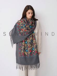 1件女款刺繡銀杏葉休閒時尚百搭秋冬日常穿著 - 深灰色 - 查看 8
