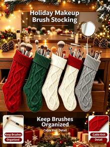 1pc Knitted Christmas Stocking With Classic Cable Knit Design And Hanging Loop, Spacious Interior For Small Gifts, Perfect For Holiday Home Decor, Multiple Colors Available - Multicolor - View 1