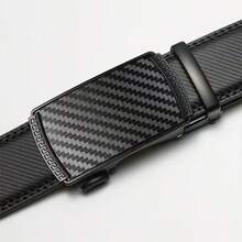 Men's Carbon Fiber Pattern Automatic Buckle Belt, Business Casual Ratchet No-Hole Adjustable Leather Belt, Luxury Alloy Buckle - Multicolor - View 7