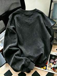 Women's New Minimalist Winter Letter Print Casual Crew Neck Fashion Versatile Tie-Dye Sweatshirt - Black - View 6
