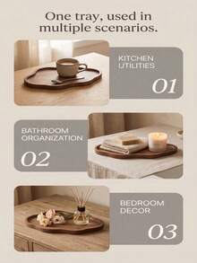 Large Wooden Tray, Bathroom Storage Tray, Multi-Functional Decorative Tray, Home Display Tray, Versatile Wooden Tray For Bedroom, Room, Office, Bathroom And Outdoor Spaces, High-Quality Wooden Tray - C-Wood Color - View 4