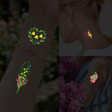 10 Sheets UV Reactive Temporary Tattoos, Neon Blacklight Glow Tattoos With Butterfly, Flower, Moon, Snake & Skull Designs, Colorful Body Art Stickers For Parties, Festivals, Raves & Night Events - Multicolor - View 8