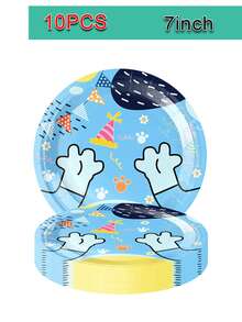 50pcs Pink & Blue Monster Theme Tableware Set, Includes Printed Plates, Cups And Napkins, Suitable For Children's Monster Theme Birthday Party And Cartoon Party - Multicolor - View 10