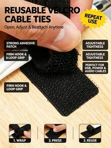 10pcs/Set Nylon Cable Ties, High-Strength Material, Flexible And Wear-Resistant, Easily Bundle Data Cables, Earphone Cables, Power Cords And More, Say Goodbye To Clutter! Great Value Set, Meets Multi-Scenario Usage Needs; Adjustable Tension Design, Securely Fixed Without Loosening. Multiple Colors Available, Easier Classification And Marking; Compact And Lightweight, No Burden To Carry. Suitable For Home, Office, Car And Other Occasions, Essential Tool For Cable Organization! - Self-adhesive - View 6