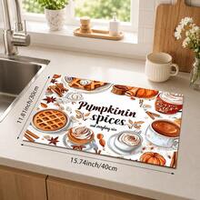 1pc Pumpkin Spice Autumn Kitchen Table Mat, Coffee Waffle Cinnamon Dessert Print Placemat, Pumpkin Spice Table Mat, Thanksgiving Coffee Countertop Mat, Autumn Kitchen Dining Room Tabletop Home Decor - Multicolor - View 9