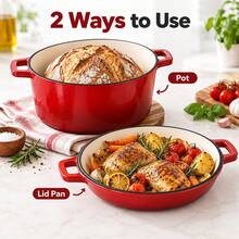 Iron Pot With Lid, Dutch Oven Casserole For Kitchen Cooking, Baking, Roasting, Soup, Stew, Random Color - View 2