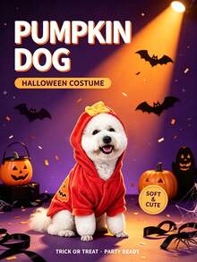 1pc Halloween Dog Clothes Pumpkin Pattern Hooded Jacket Dog Cat Sweatshirt Suitable For Cats And Small Dogs Halloween Gift Pet Clothes - Red - View 7