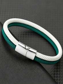 1PC Men's Two-Color Braided Rope Bracelet, Simple Magnetic Buckle Wristband, Casual Daily Wear Jewelry Gift, Couple Friendship Jewelry Gift - Multicolor - View 13