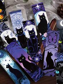 30pcs Goth Cat Bookmark Cartoon Reading Pages, Book Label Decorations, Creative Gifts For Students, DIY Page Label Bookmarks, Back To School Decor - Goth Cat Bookmark - View 3
