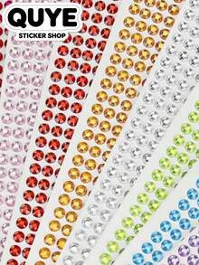 1 Set, Stickers Aesthetic, Scrapbook Supplies, Solid Color Round Crystal Rhinestone Decor Stickers, Glossy Shiny Surface, Self Adhesive, For Surface Embellishment And Decoration - 3mm Round Rhinestone Stickers - View 1