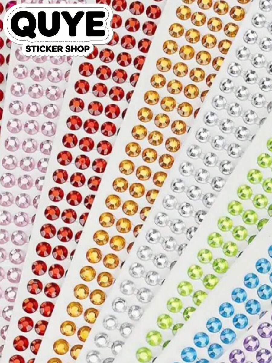 1 Set, Stickers Aesthetic, Scrapbook Supplies, Solid Color Round Crystal Rhinestone Decor Stickers, Glossy Shiny Surface, Self Adhesive, For Surface Embellishment And Decoration - 3mm Round Rhinestone Stickers - View 1