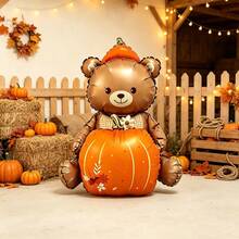 1pc 71cm Bear Hugging Pumpkin Shaped Aluminum Foil Balloon, Suitable For Thanksgiving, Autumn Farm Theme Party Decoration Balloon - View 4