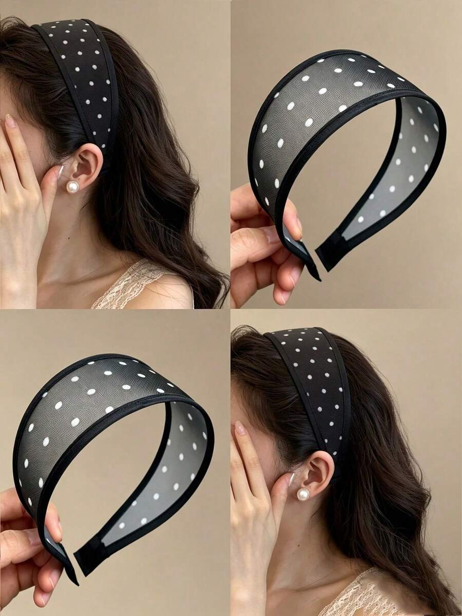 1pc Women's French Elegant Soft Solid Color Polka Dot Wide Headband, Suitable For Daily Wear, Home, School, Beach Vacation, Work Commute, Party, Festival, Birthday Gift - Multicolor - View 1