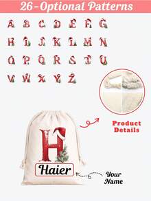 Custom Name Santa Initial Christmas Sack, Large Capacity Reusable Canvas Drawstring Gift Bag, Personalized Xmas Gift Storage Pouch, Holiday Present For Family, Home Christmas Decor, Available In L & XL Sizes - Multicolor 2 - View 3