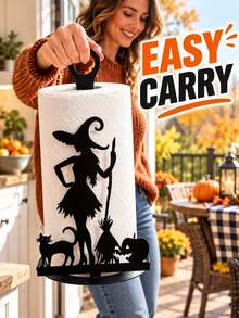 Vintage Witch Kitchen Countertop Paper Towel Holder, Sturdy Mini Metal Towel Rack, Halloween Decor, Paper Roll Holder Storage Rack, Home Bedroom Room Decoration, Office Desk, Car Interior Bathroom Kitchen Accessories Organizer - Black - View 6