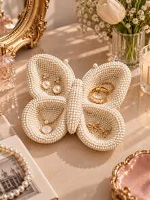 Decorative Jewelry Catchall Dish, Chic Bracelet Stud Pendant Storage Holder, Butterfly Vanity Decor For Dressing Table, Bedroom Countertop, Nightstand Display, Fashion Accessory Organizer, Romantic Gift For Women - Multicolor - View 4